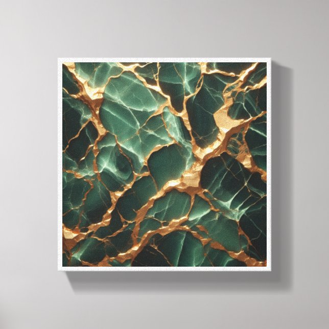 Toile Marbre Vert Émeraude Luxueux - Veine de Feuille d' (Recto)