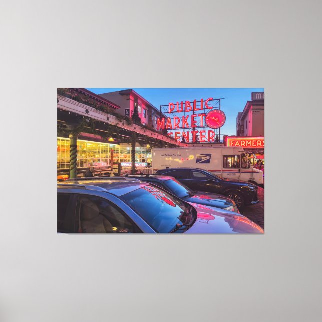 Toile Marché de Pike de Seattle la nuit (Recto)