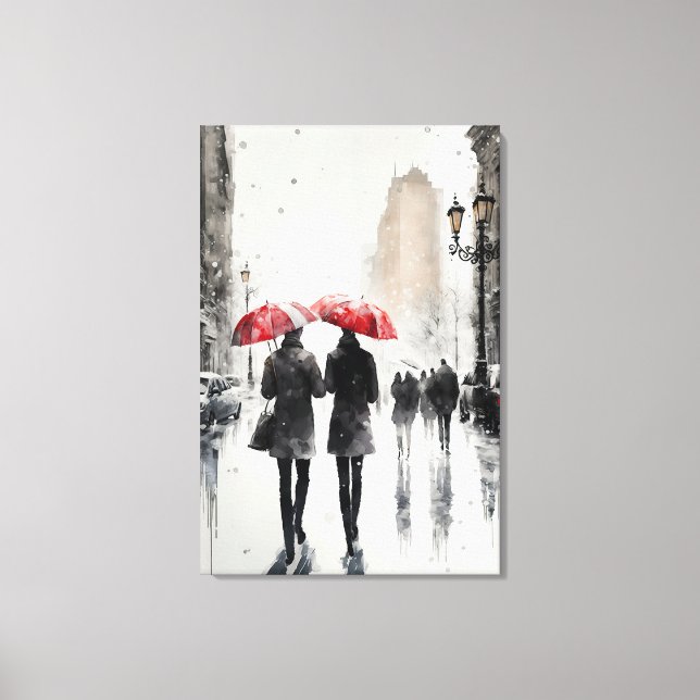 Toile Marcher dans l'aquarelle de pluie Imprimer (Recto)