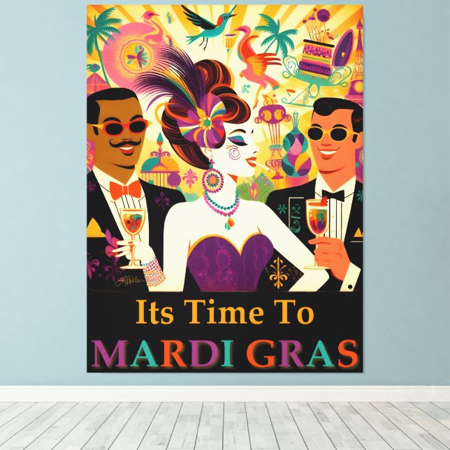 Toile Mardi Gras Cocktail Party du milieu du siècle (Insitu (Plancher de Bois))