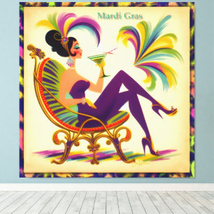Toile Mardi Gras Femme Au Milieu Du Siècle Avec Martini