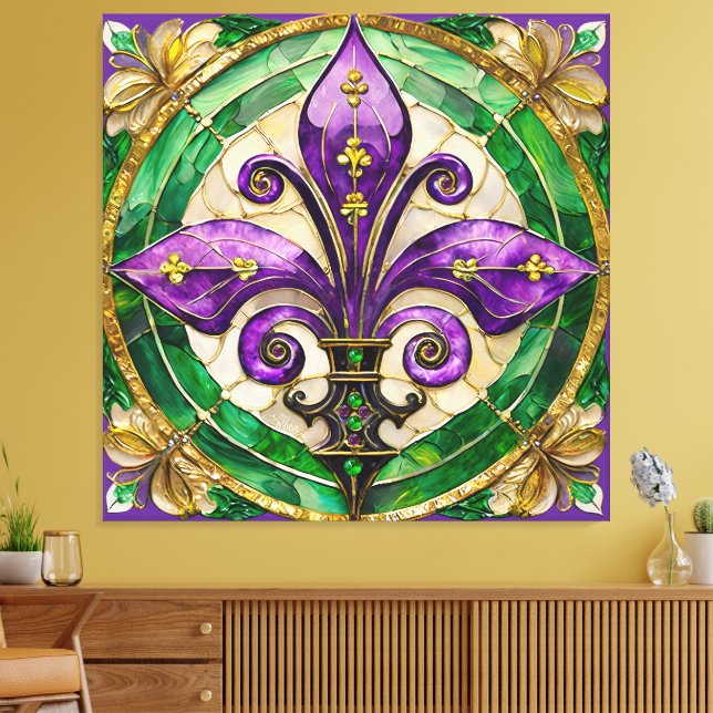Toile Mardi Gras Vitrail Fleur de lis (Insitu(Salon))