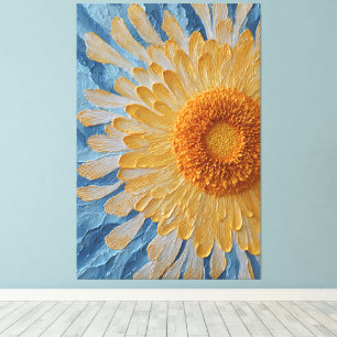 Toile Marguerite jaune avec fond bleu texturé