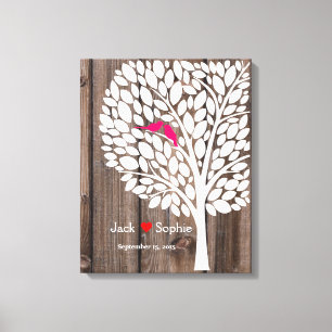 Toile mariage arbre signature livre d'hôtes oiseaux bois