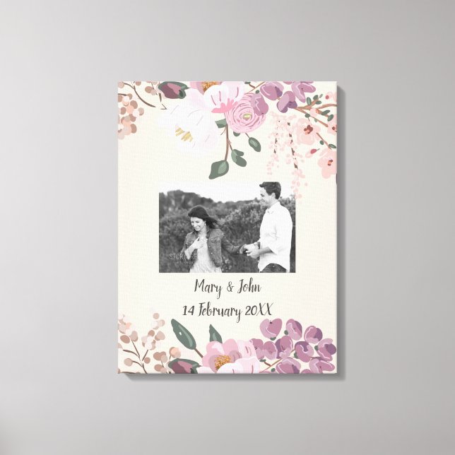 Toile Mariage floral photo texte personnalisé (Recto)