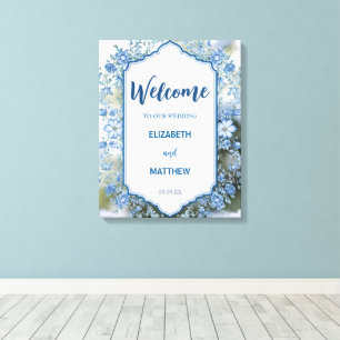 Toile Mariage moderne bleu & blanc de superposition fleu