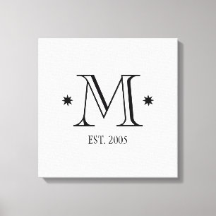 Toile Mariage monogramme date initiale noir blanc modern