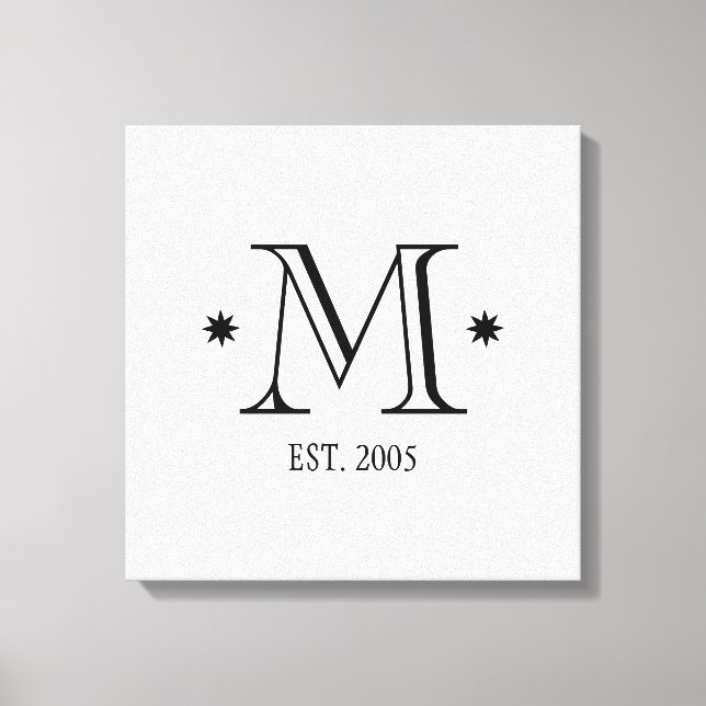 Toile Mariage monogramme date initiale noir blanc modern (Recto)