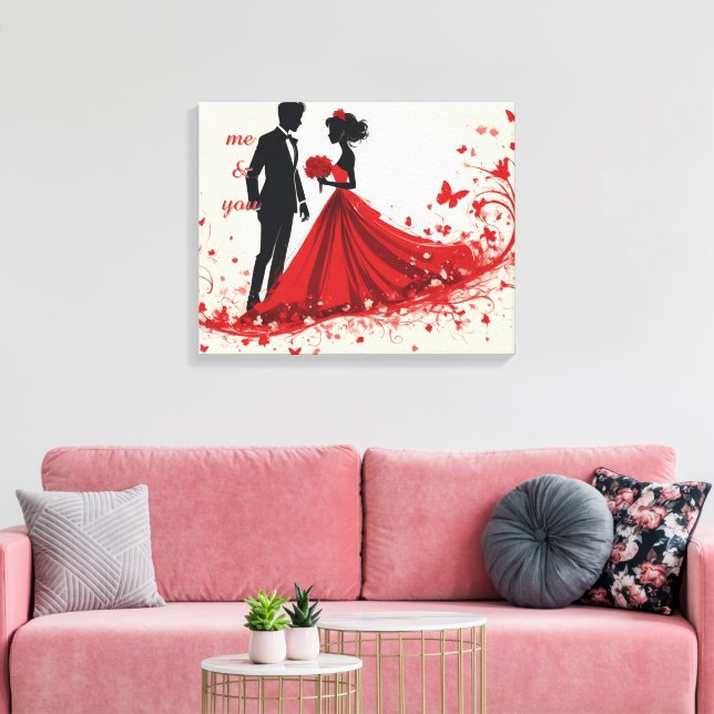 Toile Mariage Rouge Romantique Silhouette de la Mariée e (Insitu(Salon))