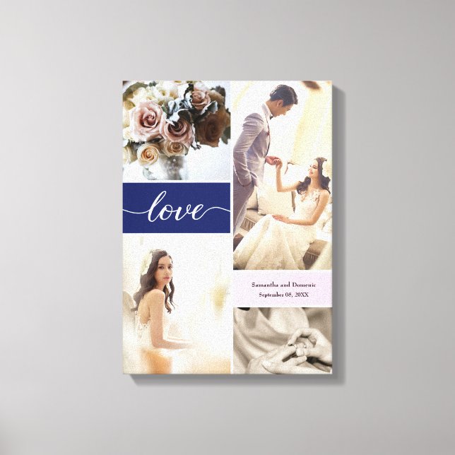Toile Marine bleu et rose élégant Amour Mariage Photos (Recto)