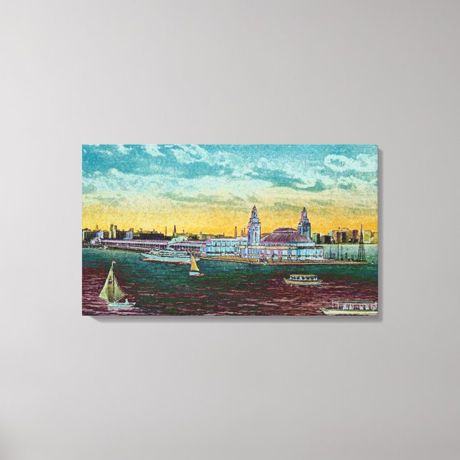 Toile Marine Pier du lac Chicago 1920 Watercolor Art (Recto)