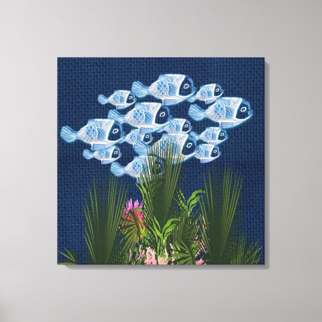 Toile Marine texturé, poisson, corail rose (Recto)