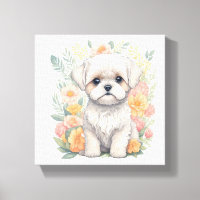Marionnette maltaise mignonne aux fleurs d'été Art