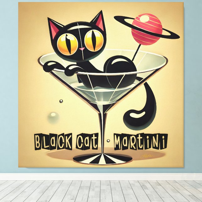 Toile Martini Black Cat Futuriste Atomique Espace (Insitu (Plancher de Bois))