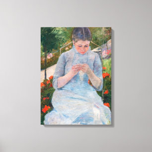 Toile Mary Cassatt - Fille couture dans un jardin