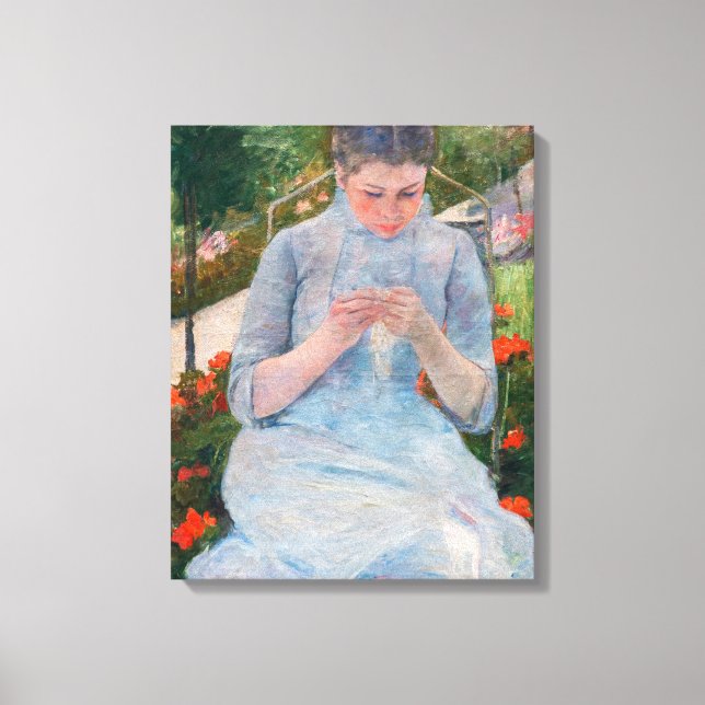 Toile Mary Cassatt - Fille couture dans un jardin (Recto)