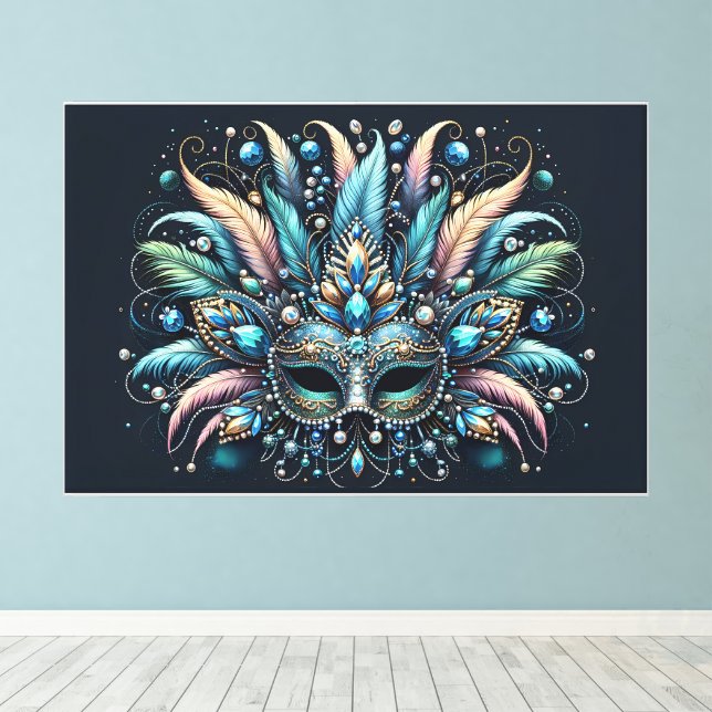 Toile Masque de bijoux à plumes Boho Masquerade (Insitu (Plancher de Bois))