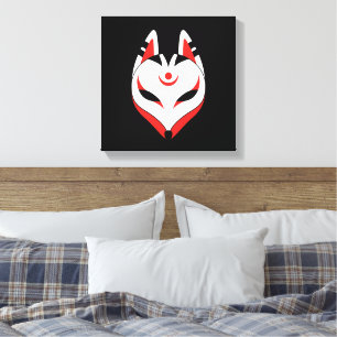 Toile Masque japonais Kitsune Fox sur noir
