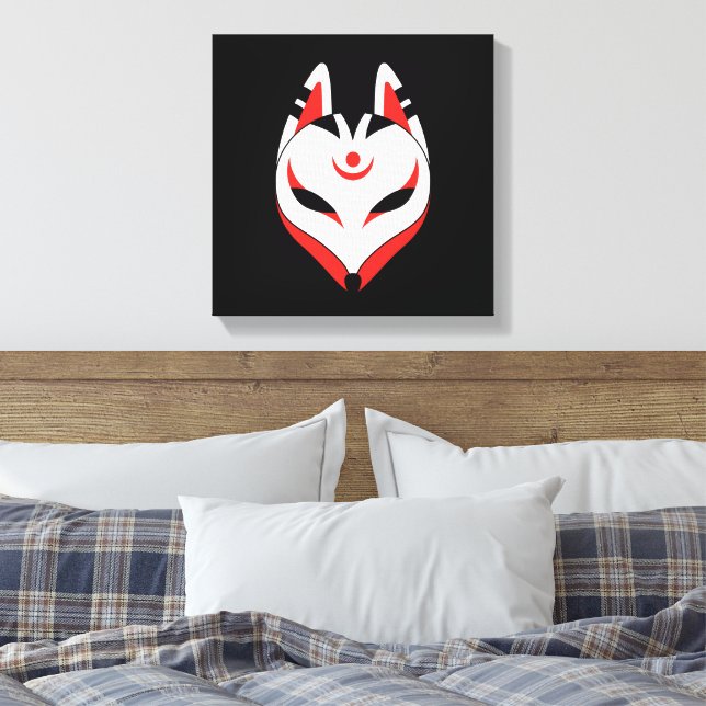 Toile Masque japonais Kitsune Fox sur noir (Insitu(Chambre))