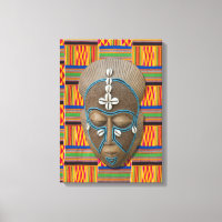 Masque Tribal Africain Orange Kente Canvas Imprime