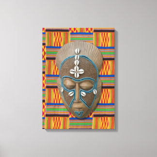 Toile Masque Tribal Africain Orange Kente Canvas Imprime
