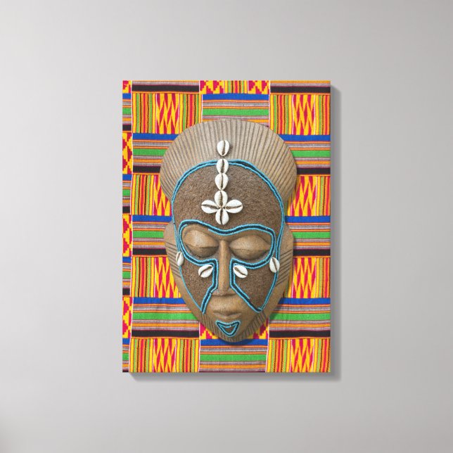 Toile Masque Tribal Africain Orange Kente Canvas Imprime (Recto)
