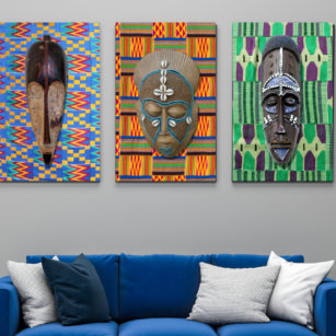 Toile Masque Tribal Africain Orange Kente Canvas Imprime
