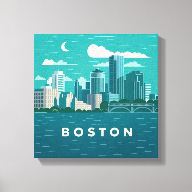 Toile Massachusetts Night Cityscape | Boston City (Recto)