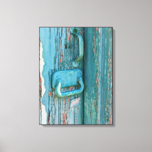 Toile Matériel vintage sur Peeling Porte Turquoise en bo