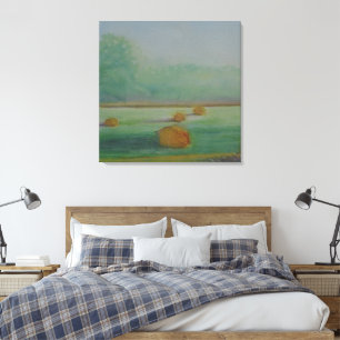 Toile Matin de brume du paysage de prairie aquarelle
