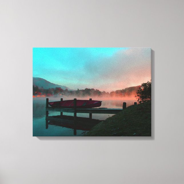 Toile Matin sur le lac avec un canoë. (Recto)