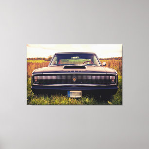 Toile Matte Black 1966 Dodge Charger sur l'herbe