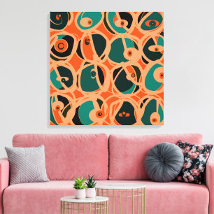 Toile MAZIPOODLES Je vois l'oeil orange sarcelle noir
