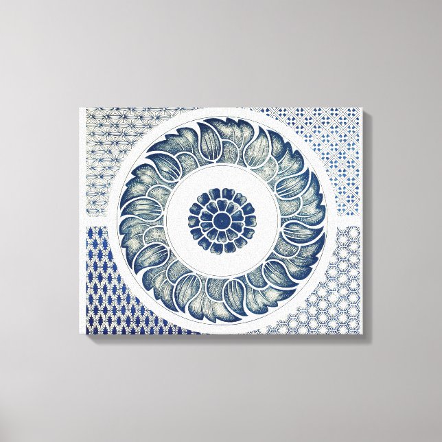 Toile Médaillon Chinois : Chinoiserie Bleu Indigo (Recto)
