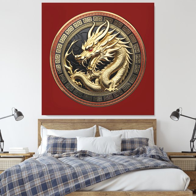 Toile Médaillon de dragon sacré oriental en or (Insitu(Chambre))