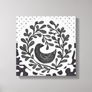 Toile Médaillon d'Oiseaux noirs et blancs