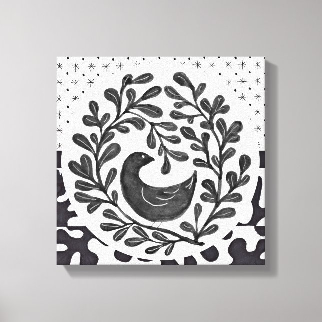 Toile Médaillon d'Oiseaux noirs et blancs (Recto)