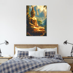Toile Méditation dorée dans les sommets thaïlandais