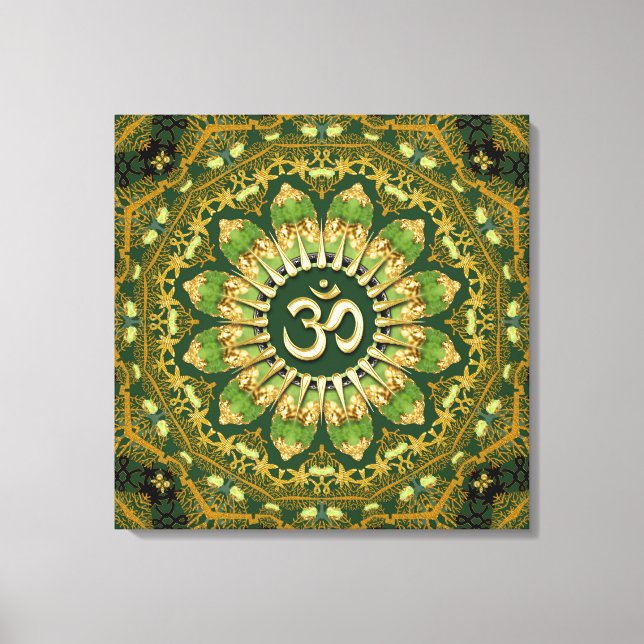 Toile Méditation géométrique Mandala Om Shanti en or ver (Recto)