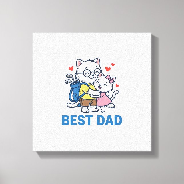 Toile Meilleur Papa Golf Chat Câlin Mignon Design Vector (Recto)