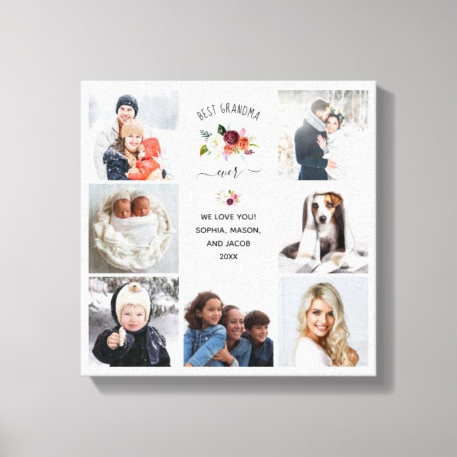 Toile Meilleure grand-mère | Burgundy Boho Floral Photo (Recto)