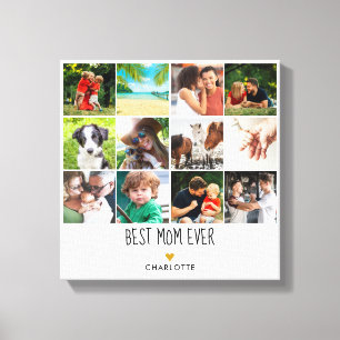 Toile Meilleure Maman du Monde 12 Collage Photo Cœur Dor