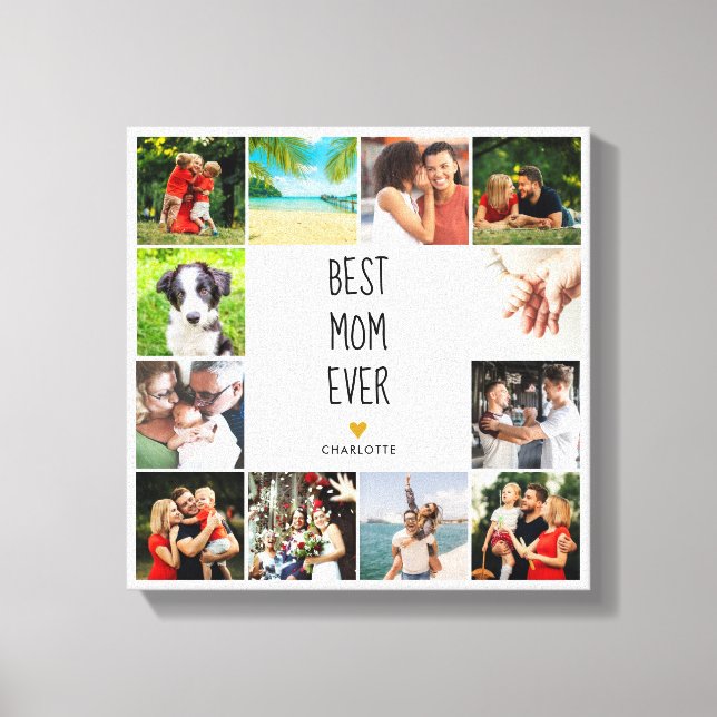 Toile Meilleure maman Jamais Gold Heart Photo Collage (Recto)