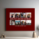 Toile Meilleure maman jamais personnalisable Maroon Phot<br><div class="desc">"Meilleure maman jamais personnalisable Maroon Photo Collage Canvas Print" est un cadeau chaleureux et personnalisé qui honore les mères extraordinaires de notre vie. Cette impression de toile offre l'occasion de créer un collage unique de photos de famille chères, ce qui donne un chef-d'oeuvre sentimental et unique qui capture magnifiquement des...</div>
