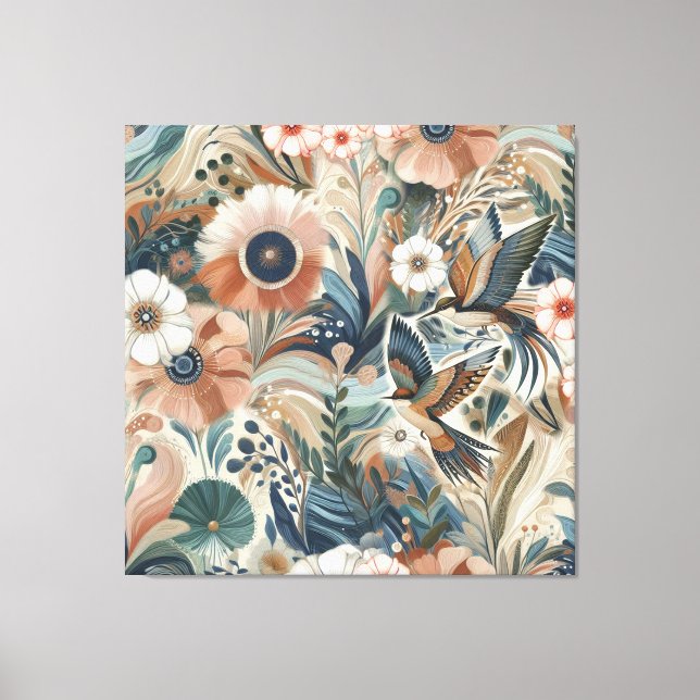 Toile Mélange bohème turquoise, magenta, violet sur crèm (Recto)