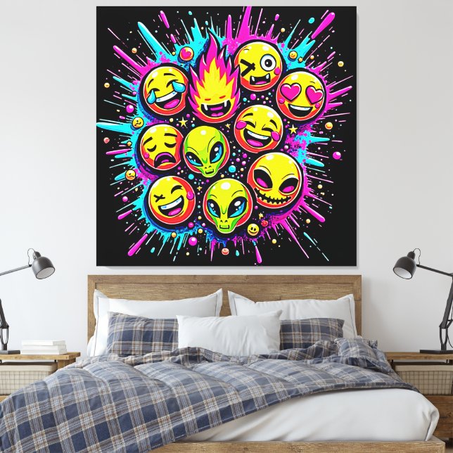 Toile Mélange d'Emojis Néon Funky (Insitu(Chambre))