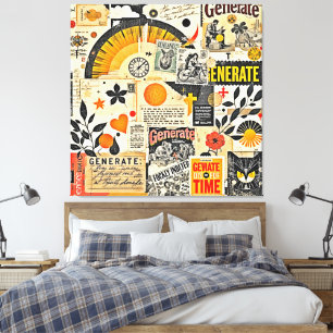 Toile Mélange d'Éphémères de Papier Rétro