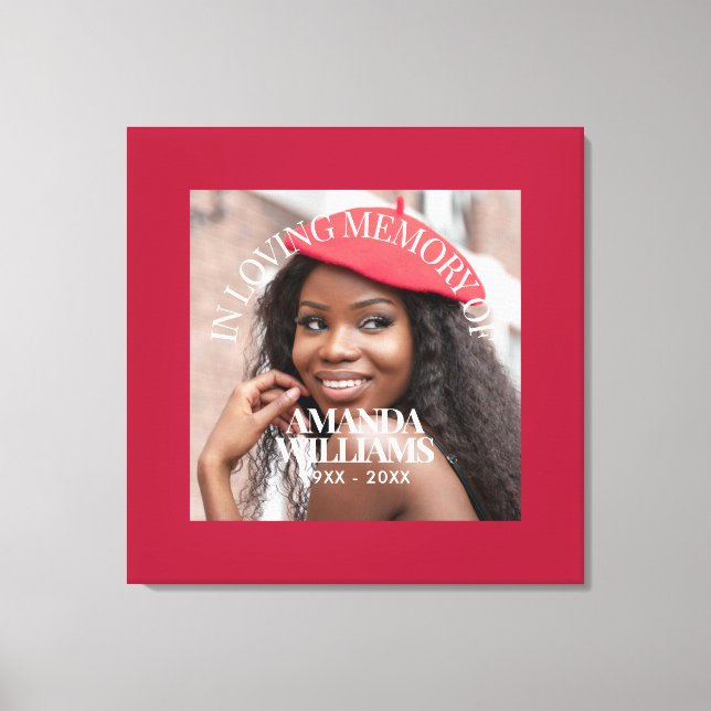 Toile Mémorial personnalisé photo et texte rouge (Recto)