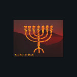 Toile Menorah de Moshe<br><div class="desc">Une représentation de la menorah à sept branches (chandelabra) faite par les Israélites après l'Exode d'Egypte. Personnalisez en ajoutant votre propre texte. Dans la Torah Moshe Rabbenu est dit : "Vous ferez une Menorah d'or pur, battu, la Menorah sera faite, sa base, sa branche, ses gobelets, ses boutons, et ses...</div>