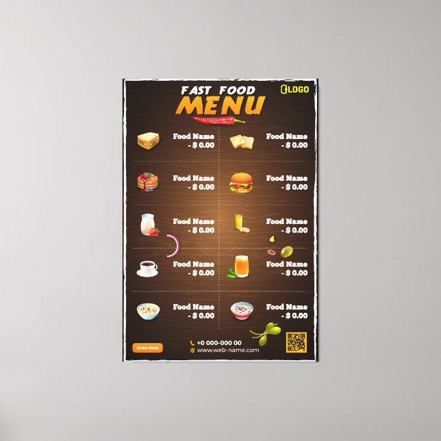 Toile Menu du restaurant moderne (Recto)